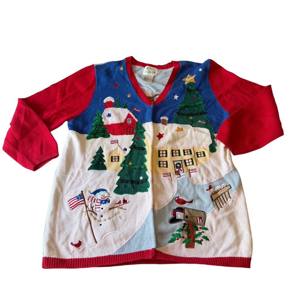 Vtg Y2K 2000s Embellished Christmas Sweater Plus Size 1X